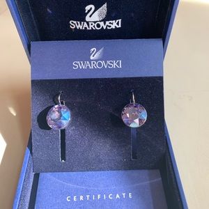Womens Swarovski Silver Tanzanite Crystal Round Lever back Earrings